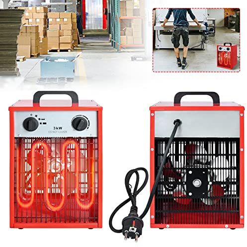 LZQ 3 KW Heizlüfter Elektroheizung Energiesparend Elektroheizer Profi-Industrie Bauheizer Heizgebläse mit 3 Heizstufen, integriertem Thermostat, Bauheizer