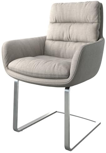 DELIFE Schwingstuhl Abelia-Flex mit Armlehnen Freischwinger flach Edelstahl Stripes Hellgrau