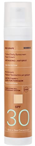 Korres RED GRAPE Getönte Sonnencreme fürs Gesicht SPF30 Anti-Aging + Anti-Dark-Spot, dermatologisch getestet, vegan, 50 ml