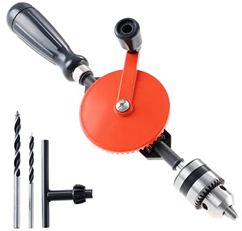 WiMas Taladro manual de manivela de 3/8 (1.5mm-10mm) Taladro manual de doble piñón Taladro manual con 2 brocas