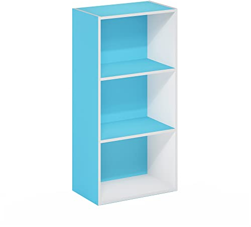 Furinno Luder 3-stufiges Bücherregal mit offenem Regal, Hellblau/Weiß