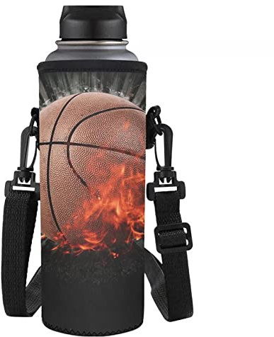 Jndtueit Borsa termica per bottiglia d'acqua con motivo di pallacanestro e borsa termica in neoprene per bibite