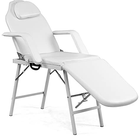 RELAX4LIFE Table de Massage Pliable Professionnelle avec Appui-Tête & Accoudoirs Amovibles, Chaise Cosmétique avec Dossier &Repose-Pied Réglables pour Bureau Salon de Beauté