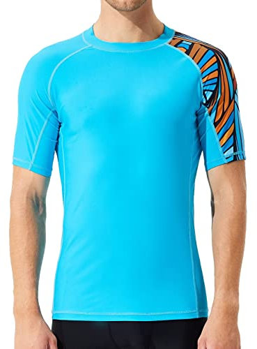 SURFEASY Men's Rash Vest Swim Shirts, Sun Protection Short Sleeve Quick Drying Rash Guard Base Layer Snorkeling Swimming Surfing Tops (Blue,3XL)