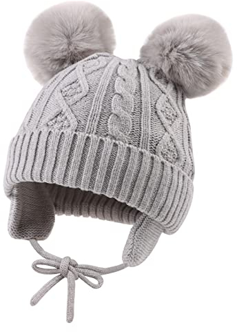 XIAOHAWANG Baby Mädchen Mütze Jungen Babymütze Winter Strickmütze Kindermütze Warme Wintermütze Mit Bommel(2-6 Jahren, Grau)