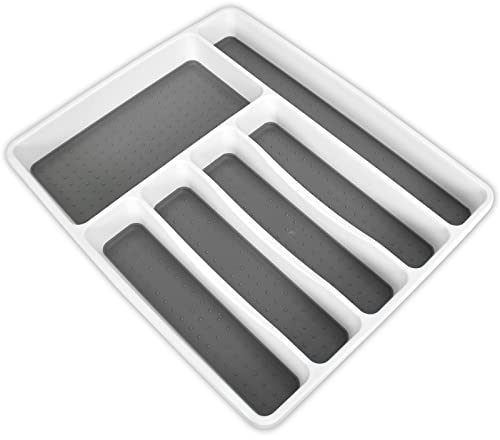 Mikihat Bandeja de Cubiertos para Cajon, Porta Cubiertos para Cajon de Cocina, Organizador de Cubertería para Cajón 6 Compartimentos, Bandeja Cajón para Utensilios Cuchillos Cucharas Tenedores