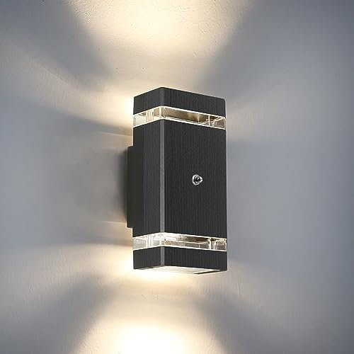 HLFVLITE Dusk to Dawn Outdoor Wall Light, Aluminum Outside Light Fixture with 5w LED Bulbs, Waterproof Exterior Wall Lamp Up & Down Outdoor Light for House, Garage, Porch, Doorway, Garden