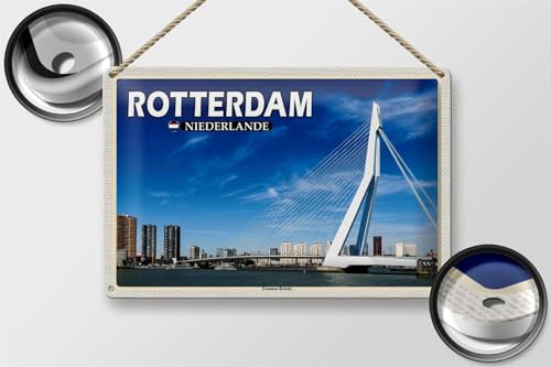 Femer Blechschild Reise 30x20cm Rotterdam Niederlande Erasmus-Brücke