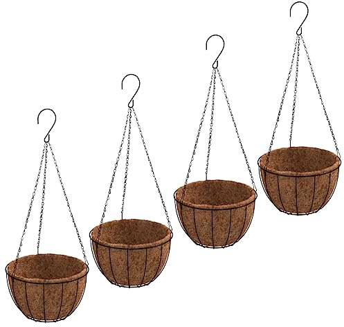vidaXL Pflanzampel 4 STK., Blumenampel mit Kokoseinlagen, Blumentopf mit Stahlrahmen, Hängeampel Hängetopf Pflanzkorb, Schwarz Ø 30x52cm Stahl
