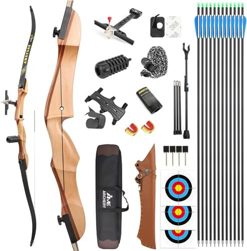 Bogenschießen Recurve Bogen Set für Anfänger Erwachsene 66 68 70 Holzbogen Jugend Bogen Set 14-40lbs Takedown Langbogen Jagd Bogen Sportbogen (70-24lbs, Bogenset 2-Schwarze gliedmaßen)