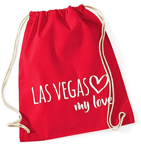 Huuraa Turnbeutel Las Vegas my love Gymbag Baumwolle 12 Liter Classic Red für alle Fans von Las Vegas USA Geschenk Idee für Freunde und Familie