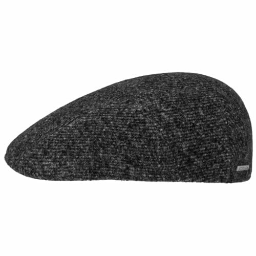Stetson Eskridge Ivy Jersey Flatcap Mütze Baumwollfutter Klassische Schirmmütze Meliertes Design Damen Herren Herbst Winter anthrazit XL (60-61 cm)