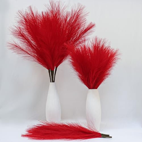 MAKHOT 5 Stück künstliches rotes Pampasgras, hoch, flauschig, abnehmbar, künstliches Schilfgras, rot für hohe Vasenfüller, Pampasgras, rot, Dekoration, flauschiger Füllstoff für Vasen