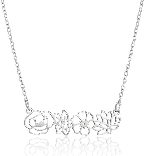 Personalised Birth Flower Necklace Pendant | Available in Silver, Gold or Rose Gold | The Perfect Handmade Gift (925 Sterling Silver)