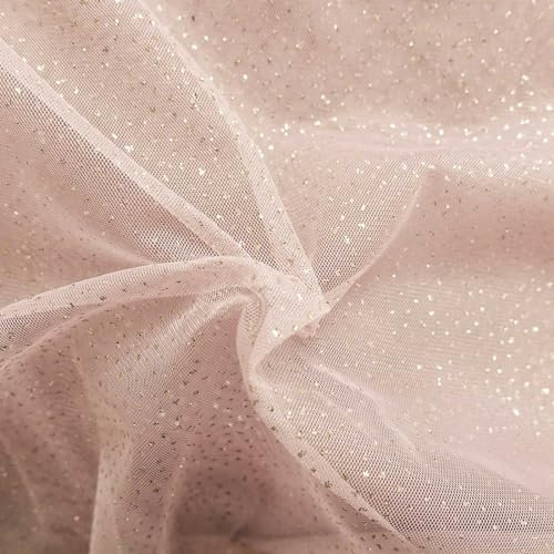 Tüll mit Glitzer Kostümstoff Fasching Royal Tüll 1 x 1,5 m Meterware Farbwahl, Farbe:061 - rosa/gold