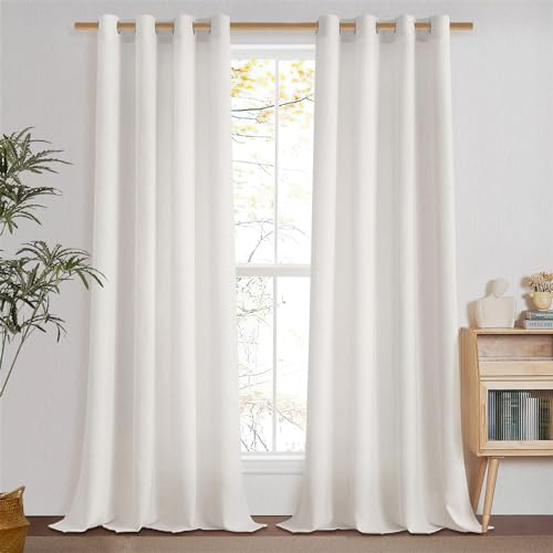 MRTREES Lindas Cortinas de Lino Blanco Marfil Rusticas para Ventana Salon Cortinas Baratas Translucidas de Dormitorio Matrimonio 2 Piezas Visillo con Ojales para Habitacion Juvenil Comedor, 140x225 CM
