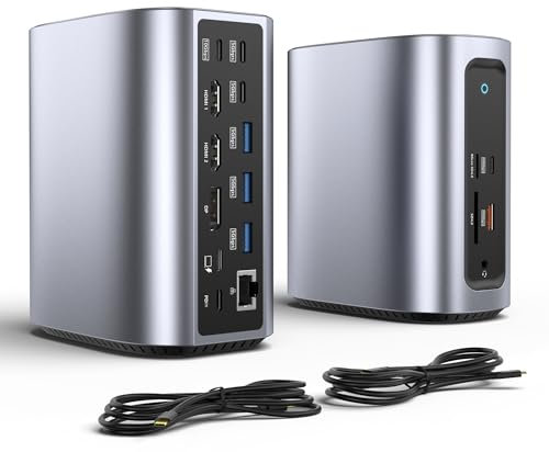 Fairikabe USB C Docking Station, 17 in 1 Triple Display, USBC Hub Multiple Adapter, 4K Laptop Docking Station with 2 HDMI, Displayport, 100W PD Charge, 10Gbps Date Transmission, Ethernet,SD/TF+Audio