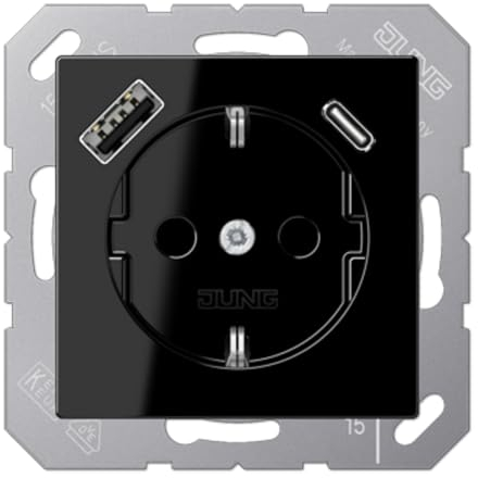 SCHUKO® Steckdose mit USB-AC A schwarz (Referenz: Jung A1520-15CASW)