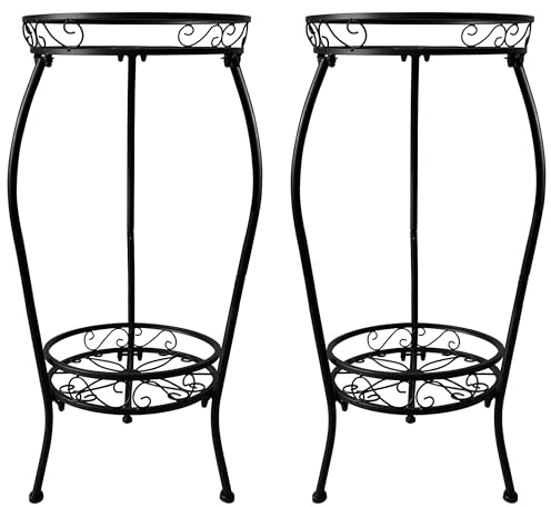 NOAMOO Metal Plant Stand 2 Tier Indoor Outdoor, 2 Pack Tall Flower Pot Shelf Rustproof Stable Heavy Duty Corner Stand, 28 inch Multiple Plant Display Rack for Living Room Patio Balcony Garden
