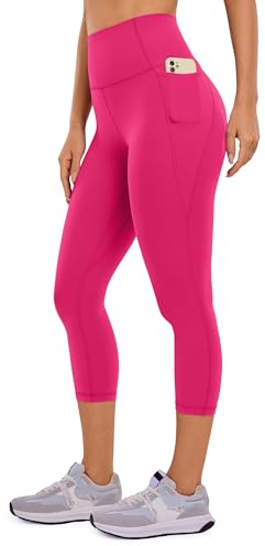 CRZ YOGA Butterluxe Damen Capri Gym Leggings 3/4 High Waist Yogahose Taschen Sport Workout Sportleggings - 53cm Granita Pink 38