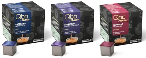 Tchibo Qbo Espresso Premium Kaffeekapseln 81 Stück, 3x27 Kapseln in Würfelform, verschiedene Sorten von kraftvoll bis mild, aromaversiegelt, aus 70% nachwachsenden Rohstoffen¹, Kaffeegenuss Set