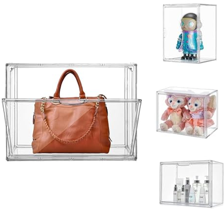 AAABOX Acryl Vitrine Transparente Stapelbar mit Tür,36x23x27cm Vitrinenschrank Schaukasten Selbstmontage Für Handtasche Action Figuren Spielzeug Modellautos Sammelfiguren
