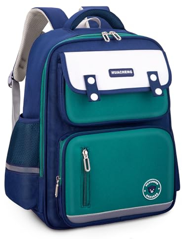 IvyH Schulrucksack Jungen, 16 Zoll Ergonomischer Rucksack Kinder für Grundschule der 2-5 Klasse, Wasserdicht Schulranzen für Jungen, 8-12 Jahre, Grün