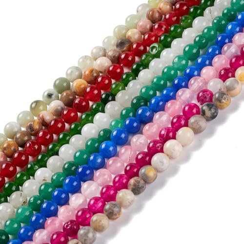 Stiesy 600 perline miste di pietre naturali rotonde da 6 mm, in quarzo rosa, ossidiana nera, diaspro verde, agata pazza, perline di cristallo per la creazione di gioielli fai da te e braccialetti