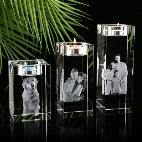Portavelas de cristal láser 3D con foto personalizada, vela grabada con texto personalizado, para abuela, cumpleaños, boda, aniversario, Navidad, cumpleaños (5 x 5 x 8 cm)