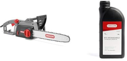 Oregon CS1200 1800W Electric Chainsaw, Corded Electric Saw with 35cm (14-Inch) & Biodegradable Chainsaw Chain & Guide Bar Oil, Chainsaw Oil for Chains, Premium Lubricant