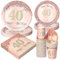 PARTY GO 96 Pcs Happy 40th Birthday Tableware Set, Rose Gold Paper Plates Cups and Napkins, Disposable Dinnerware Party Decorations for Women,Men 40th Birthday Party Supplies Serve 24 Guests