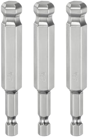 sourcing map 3pcs Ball End Hex Screwdriver Bit Set 10mm (H10) Size 1/4 Hex Shank 75mm (3) Long Magnetic Ball Head Bits S2 Steel Metric Screw Driver Bit