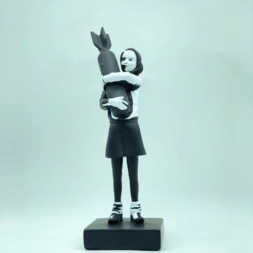 HABITZ Bomb Girl – Banksy-Skulptur Bomb Hugger Girl-Statue Kunstharzstatue Design Ornamente Kunsthandwerk Anti-Kriegs-Schreibtischdekoration Büro Heimdekoration Wohnzimmer Bücherregal Sammlung(2)