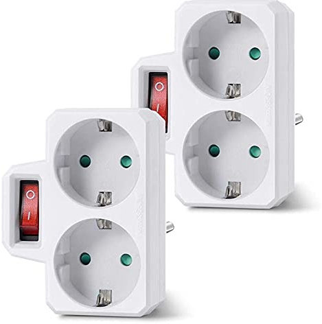 NONDK Adaptador de Enchufe, Enchufe Doble para Enchufe, Enchufe Doble con Interruptor de 3800 W para Oficina, Hogar O Viajes, Enchufe de la UE (Paquete de 2)