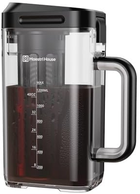 Maestri House Cold Brew Coffee Maker, 1.2L Iced Tea and Coffee Maker Brewer Space Saving Tritan Pitcher, 350 Mesh Filter, 100% Leak-Proof,Measuring (Black)