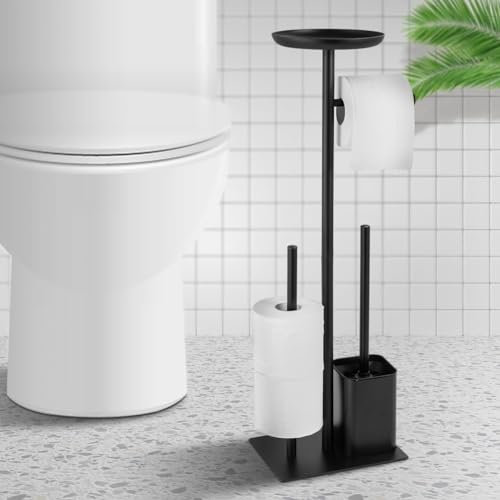 Stainless Steel Toilet Paper Holder Standing with Toilet Brush Toilet Paper Holder with Wet Wipes Box, AIQII Stand Toilet Set with Toilet Roll Holder and Toilet Brush Stand