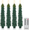 Eldnacele Weihnachtsbaumkerzen mit Fernbedienung und Timer, 4 Stk Wachs-LED Stabkerzen Flackernd, Batteriebetriebene Flammenlose Kerzen mit 3D Docht, Grüne Kerzen für Kamin- und Wohnungsdeko