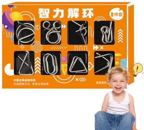 Muuzebsy Metal Wire Puzzles,8-Piece Mind Logic Game Test Toy - Iron Link Unlock Interlock Game Brain Teaser Smooth Metal Wire Puzzle for Party Favor Kids Adults Challenge