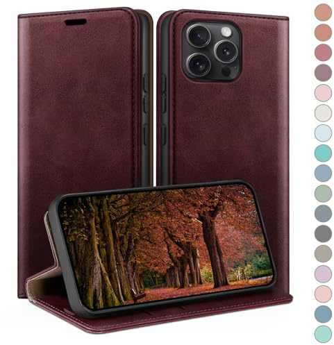 HUOUH for iPhone 13 Pro Max 6.7 Wallet case with RFID Blocking PU Leather,Flip Folio Book covers,Credit Card Holder Shockproof Phone case Women Men for Apple 13 Pro Max case Wine Red