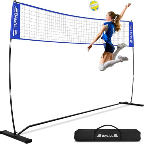 BAGAIL Volleyballnetz, 12ft/20ft tragbares Volleyballnetz für den Garten - Verstellbare Höhe, Heavy-Duty-Rahmen, freistehendes Design - tragbares Outdoor/Indoor-Volleyball-Set mit Tragetasche