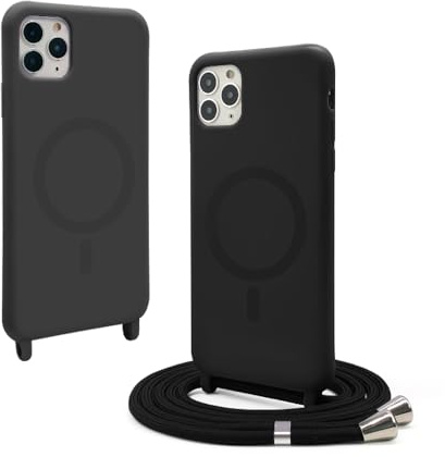 VAVAVOOMY Handykette Hülle für iPhone 11 Pro(5.8) mit Band Halsband Lanyard (abnehmbar) Handyhülle, Verstellbarer Lanyard.Magnetisch Stoßfest Silikonhülle Wireless Charging kompatibel .-Schwarz