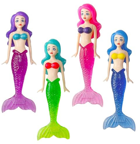 4PCS Mermaid Bath Toy, Mermaid Pool Toys, Durable Mermaid Toys for Toddlers Water Bathtub, Barbie Mermaid for kids Aged 7-12 Swimming Pool Games Diving Training (Multicolour)