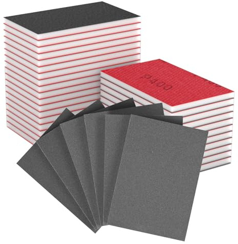 MOGRQAP 32 PCS 400 Grits Sanding Sponge Set, 70x100mm Wet Dry Reusable Block, Soft Foam Sandpaper Flexible Foam Filled Sanding Pad for Plastic Drywall Metal Wood Furniture Polishing, DIY Sanding Tools