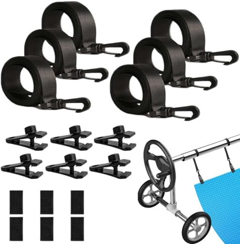Zegaqae Kit De Fixation pour Couverture Solaire, 6 Pièces Bâche pour Piscine Sangles Et Clips, Système De Fixation pour Bâche De Piscine Solaire, Prise Solide Installation Facile