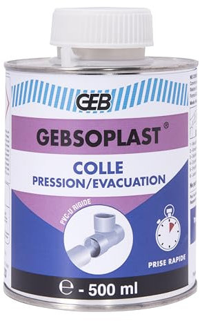 GEB Colle GEBSOPLAST Gel pression & évacuation pour l'assemblage d'éléments de canalisation en PVC-U rigide. Prise rapide - Pot 500ml
