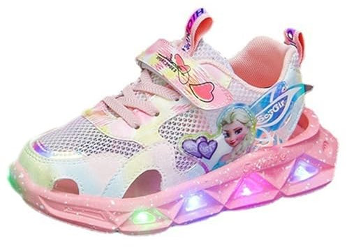 Kinder schuhe mädchen mit glitzer und blink - bequeme sport sandalen mit klettverschluss, elsa schuhe mädchen, sneakers mit licht - pink und lila, cartoon-design für den sommer(Rosa,28 EU)