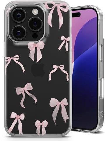 AIGAT Phone Case for iPhone 7 plus / 8 plus - Clear Soft Silicone Gel Custom Cover Beautiful Girly Bows and Hearts Design Individual Style Initials Any Text - Pink Bow