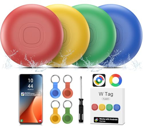 Air Tracker Android 4 Pack, IP 67 Wasserdicht Smart Tag Schlüsselfinder kompatibel mit Google Find Hub APP (Android NUR) Bluetooth Tag Key Finder für Gepäck/Brieftasche/Koffer/Taschen
