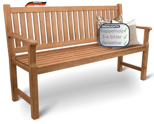 DELUKE Gartenbank Holz 3-4 Sitzer Egon - Wetterfest 150cm | Parkbank aus Pappelholz | Sitzbank Holzbank Balkonbank Bank für Balkon Terrasse & Garten
