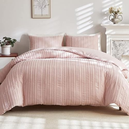 Tospass Bettwäsche 135x200cm Rosa Boho Gestreift Getuftet Bettwäsche-Set Vintage Böhmisch Stickerei Jacquard Geometrisch Weiche Mikrofaser Bettbezug mit Reißverschluss 1 Kissenbezug 80x80cm